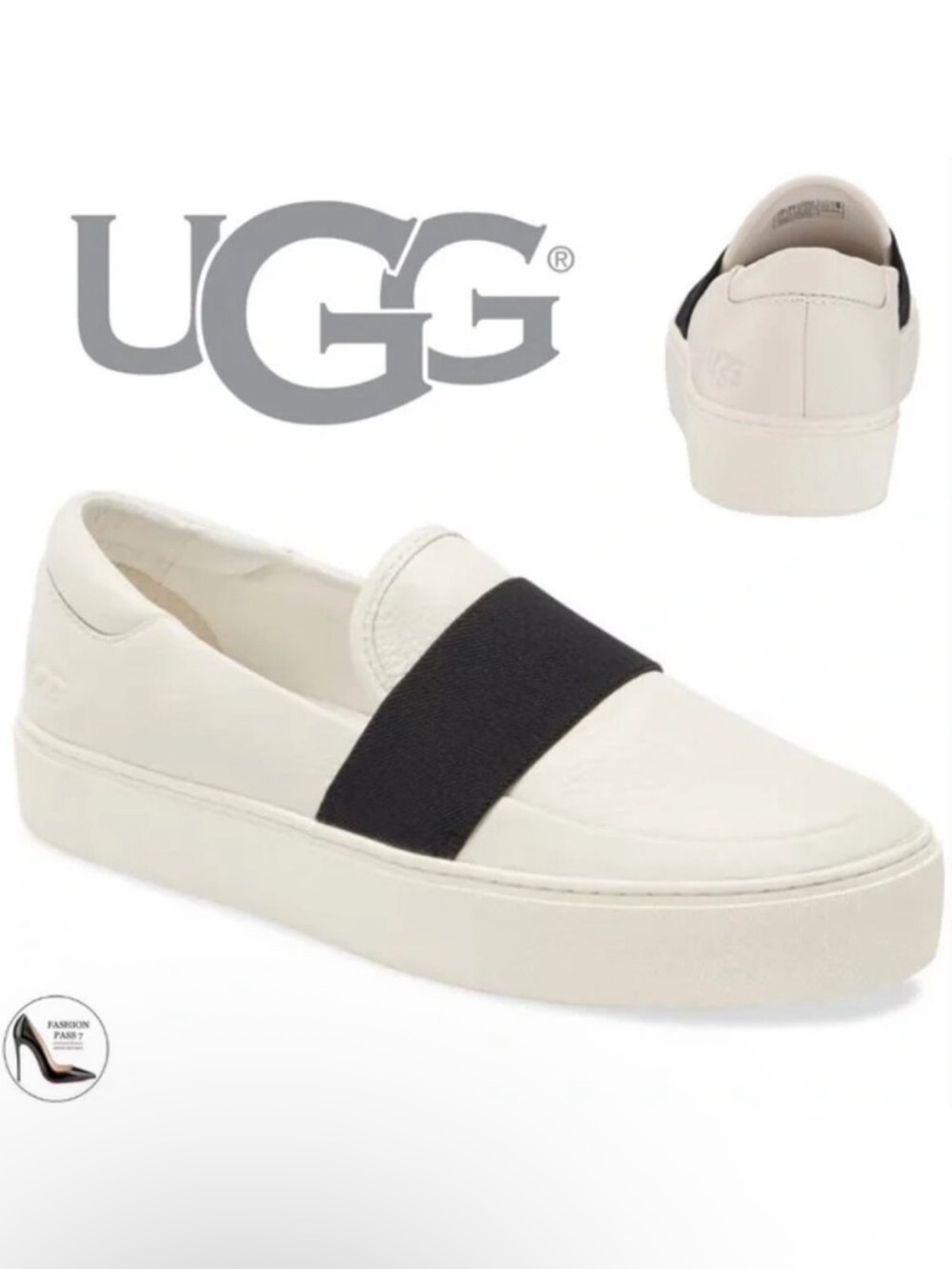 UGG Slip-On Platform Sneakers Womens White Black Elastic Band Size 9 EU 40